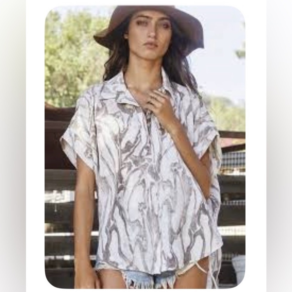 BUCKETLIST Cream and Brown Patterned Shirt ptp 32